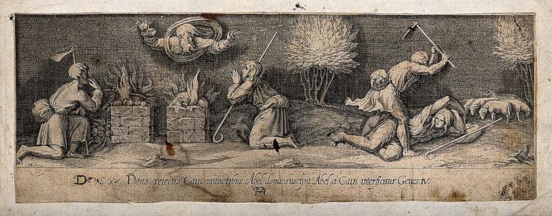 « ... cette génération devra rendre compte du sang de tous les prophètes qui a été versé depuis la fondation du monde, depuis le sang d’Abel jusqu’au sang de Zacharie ...»  « Caïn et Abel offrent leurs sacrifices ; Caïn tue Abel », gravure de F. Villamena. Voir la page pour l’auteur, licence CC BY 4.0, via Wikimedia Commons.