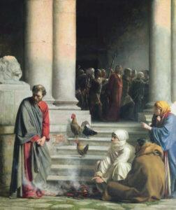 « Mais celui qui m’aura renié en face des hommes sera renié à son tour en face des anges de Dieu. » « Le reniement de Pierre », peint par Carl Heinrich Bloch au XIXe siècle. Brigham Young University Museum of Art Domaine public, via Wikimedia Commons.